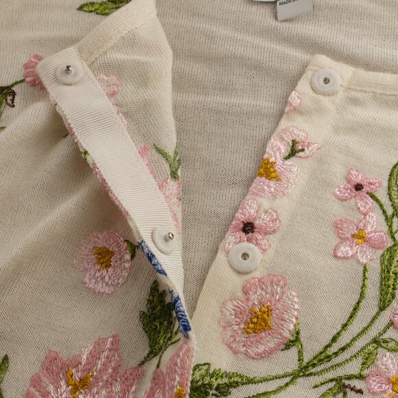Giambattista Valli Floral Embroidered Knit Cardigan, Ivory, Size IT 42/US 6 - Picture 10 of 15